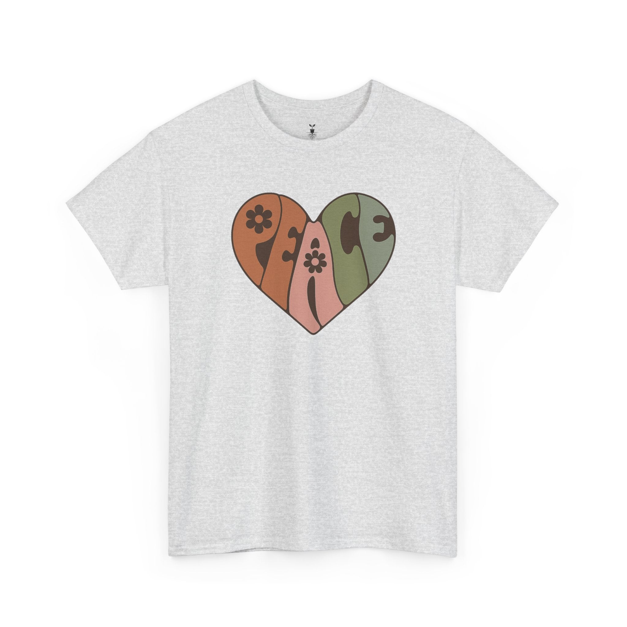 Retro Peace Heart with Earthy Floral  T-Shirt