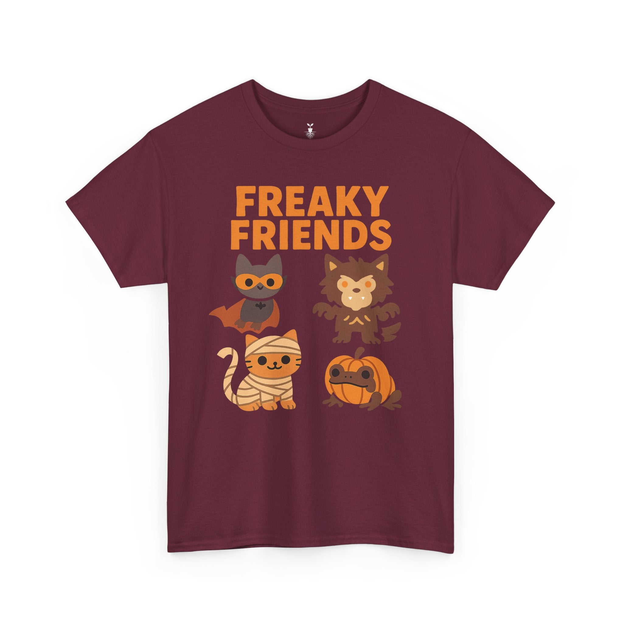Bat, Mummy Cat, Werewolf & Pumpkin Frog Freaky Friends Halloween T-Shirt