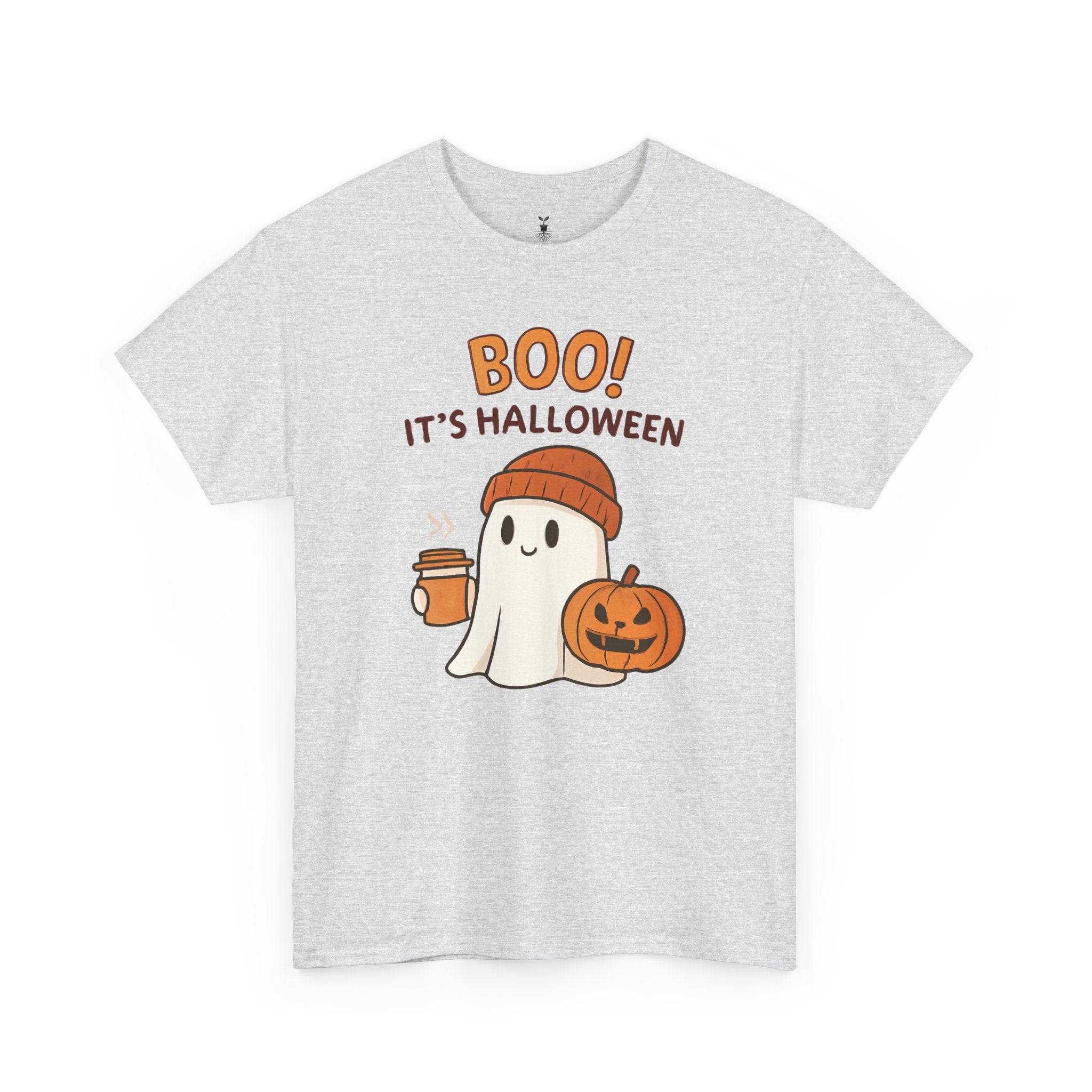 Cute Ghost with Pumpkin and Coffee Cup Boo T-Shirt