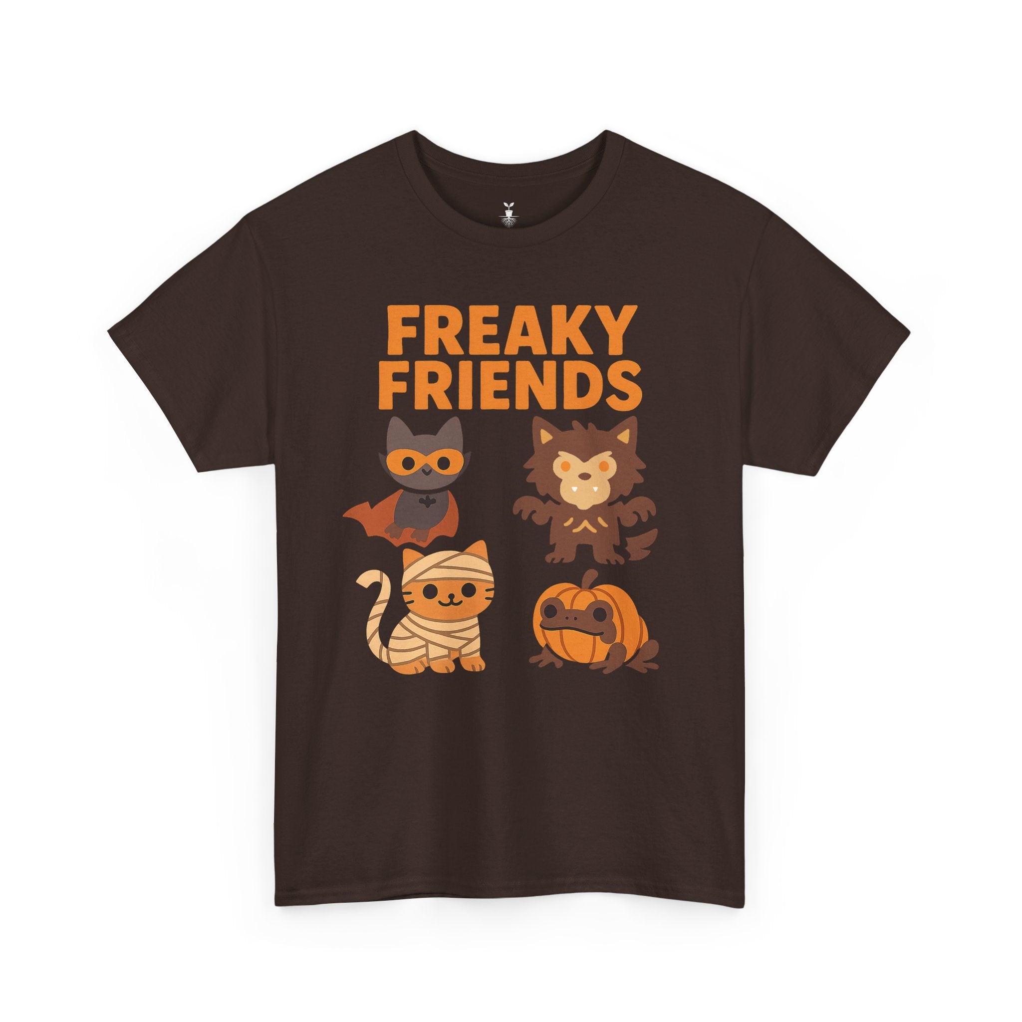 Bat, Mummy Cat, Werewolf & Pumpkin Frog Freaky Friends Halloween T-Shirt