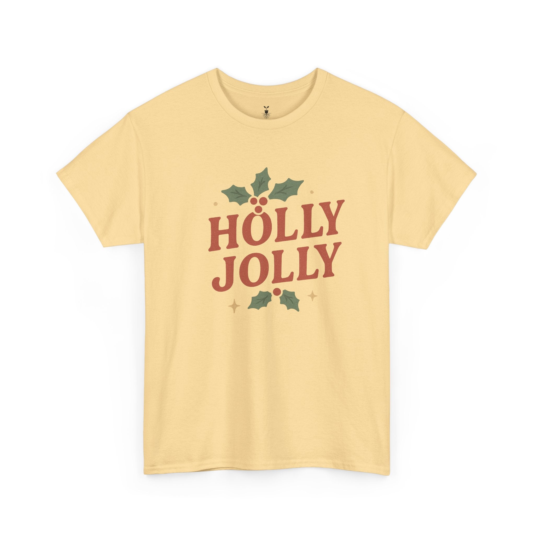 Holly Jolly Christmas with Festive Holly Leaves, Red Berries, and Golden Stars T-shirt