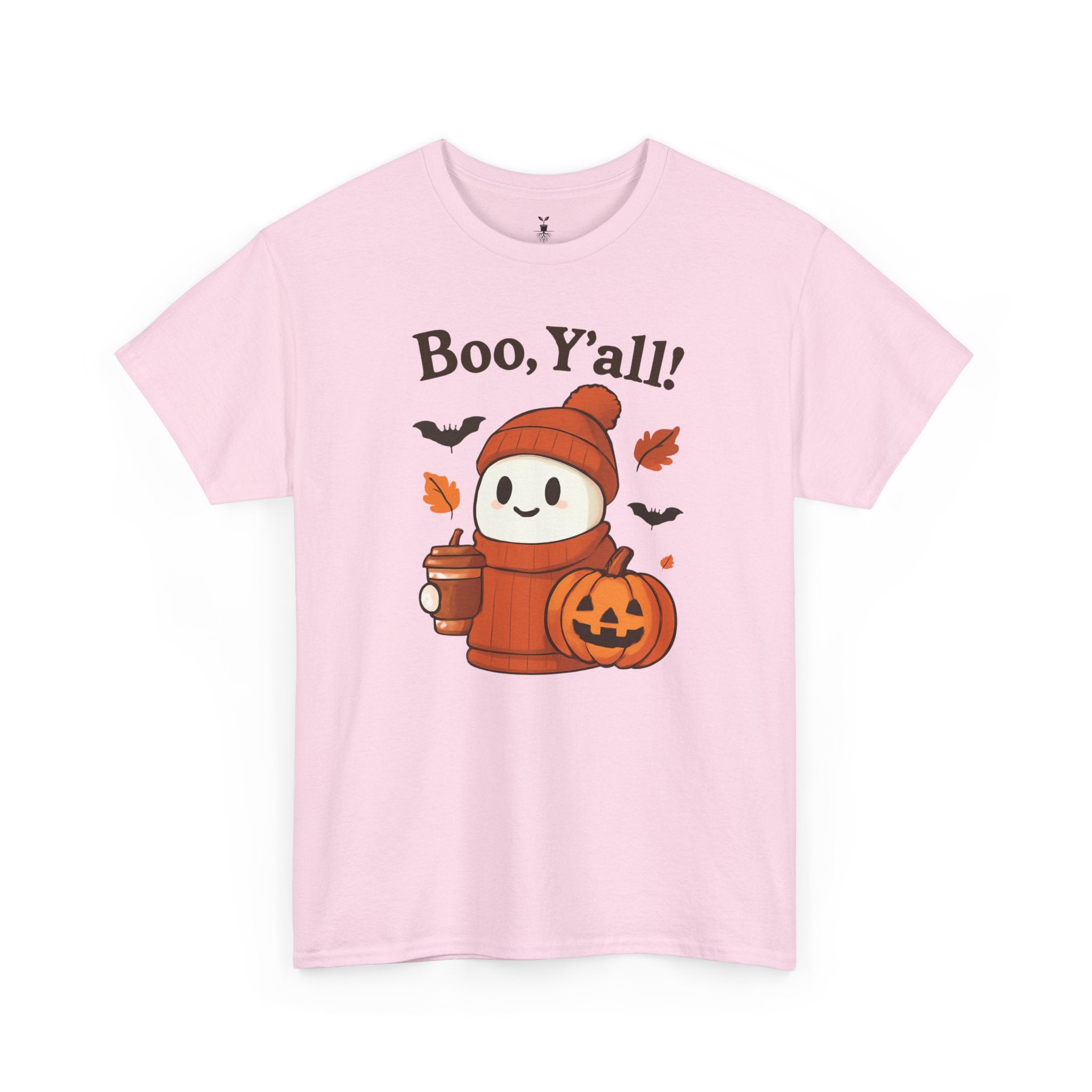 Cute Ghost with Pumpkin and Coffee Cup Boo Y’all Halloween T-Shirt