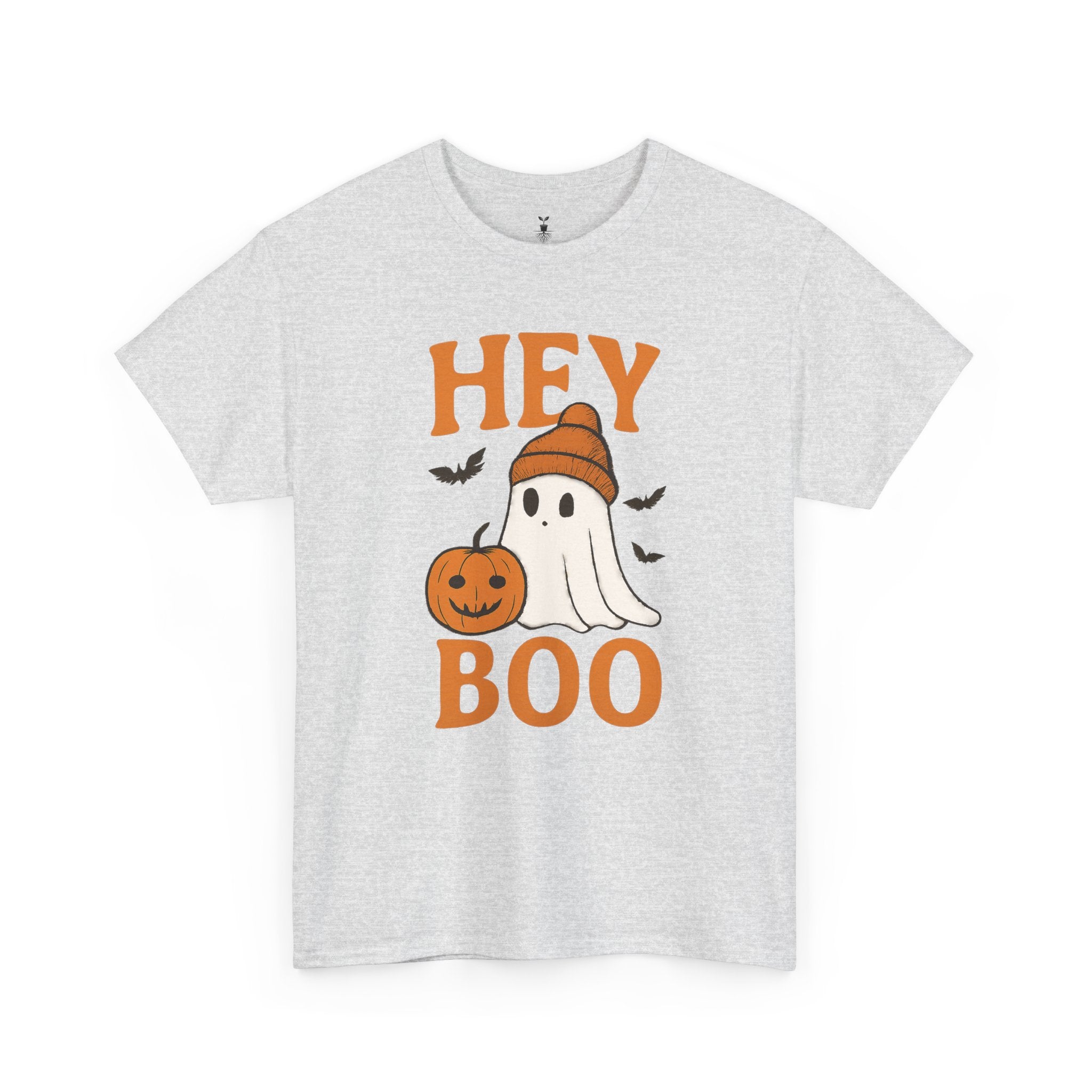 Cute Hey Boo Ghost T-Shirt – Funny Halloween Graphic Tee with Pumpkin Artwork and Spooky Season Aesthetic Design