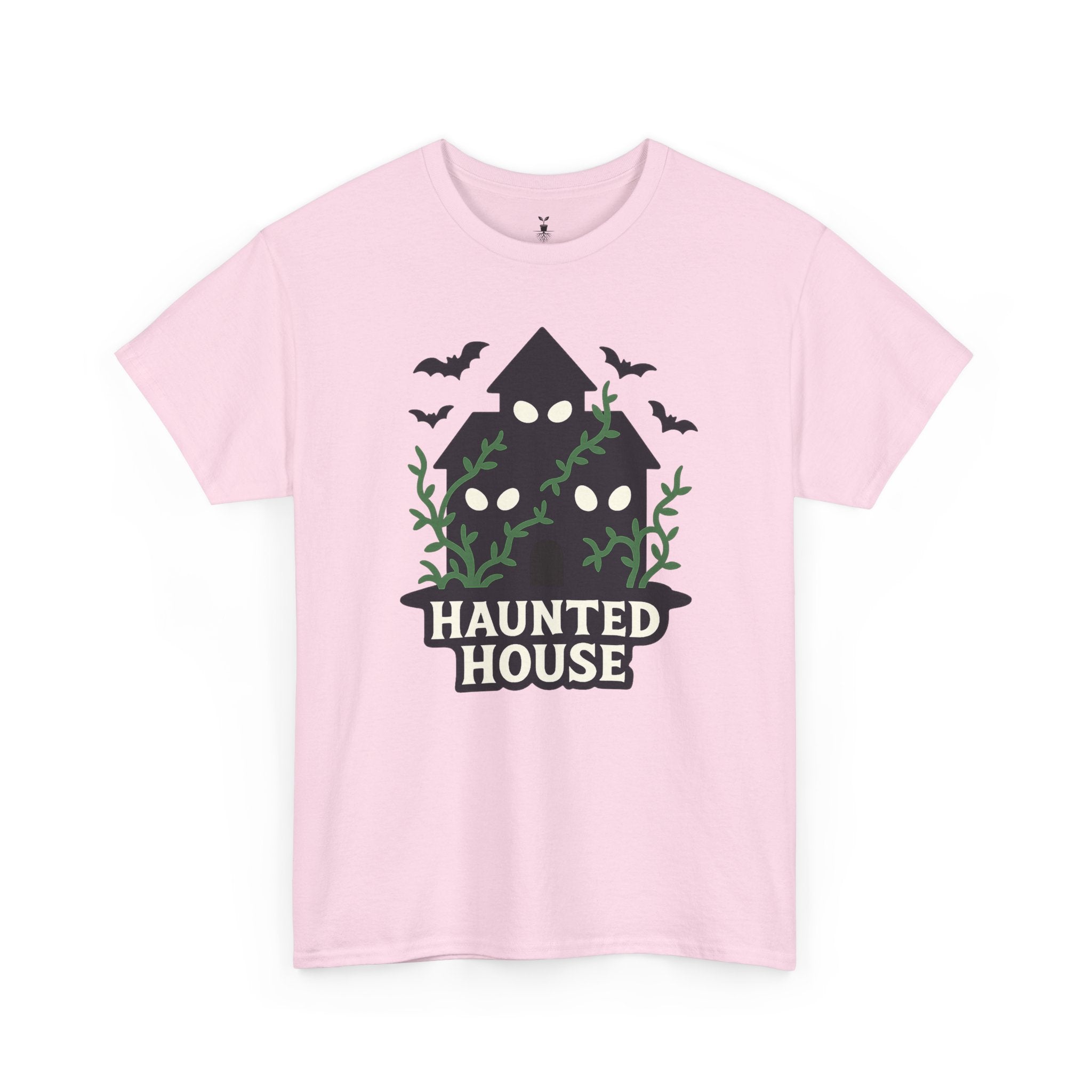 Haunted House with Creepy Eyes, Bats, and Vines Halloween T-Shirt