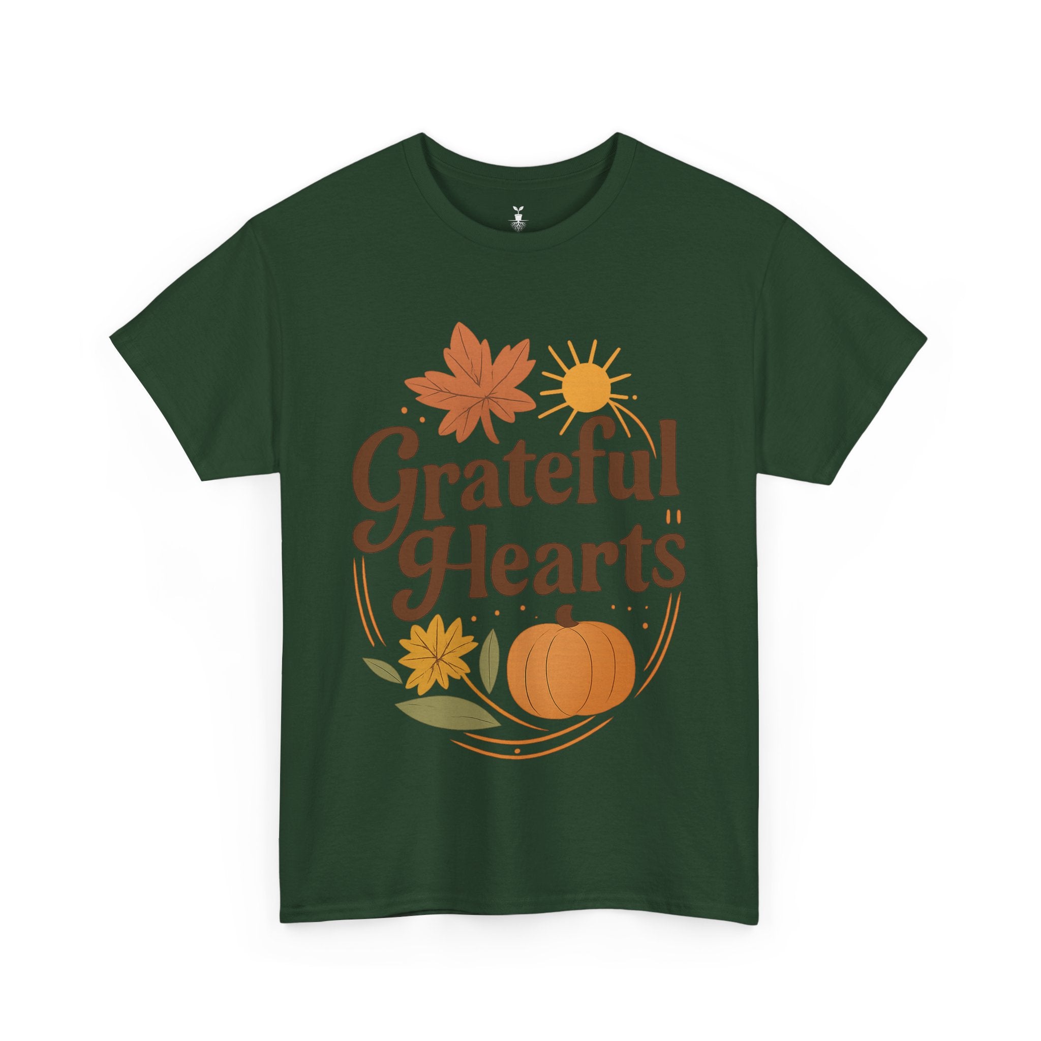Boho Aesthetic Pumpkin and Maple Leaf Grateful Hearts T-Shirt