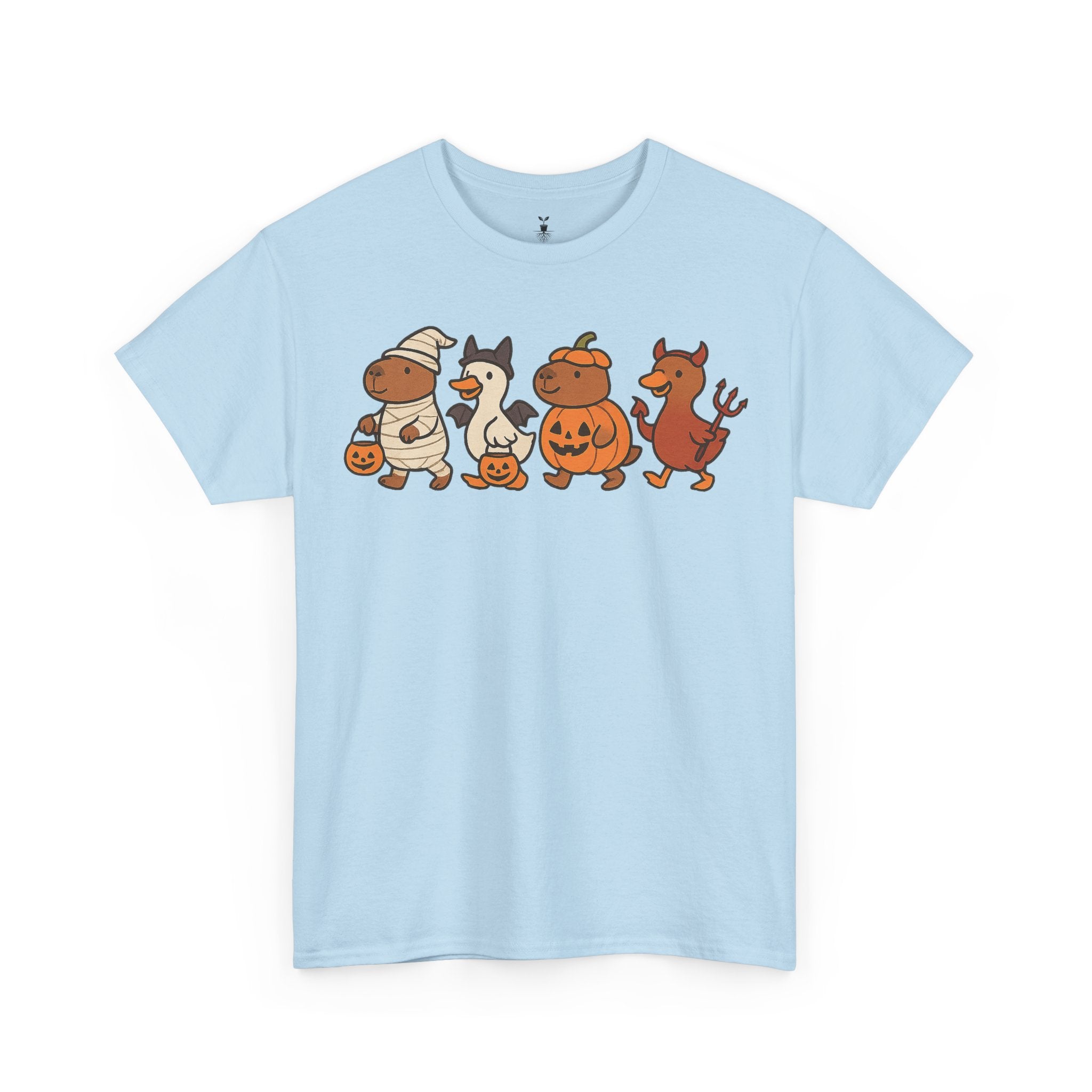 Capibara Mummy Pumpkin Bat and Duck Devil Halloween T-Shirt