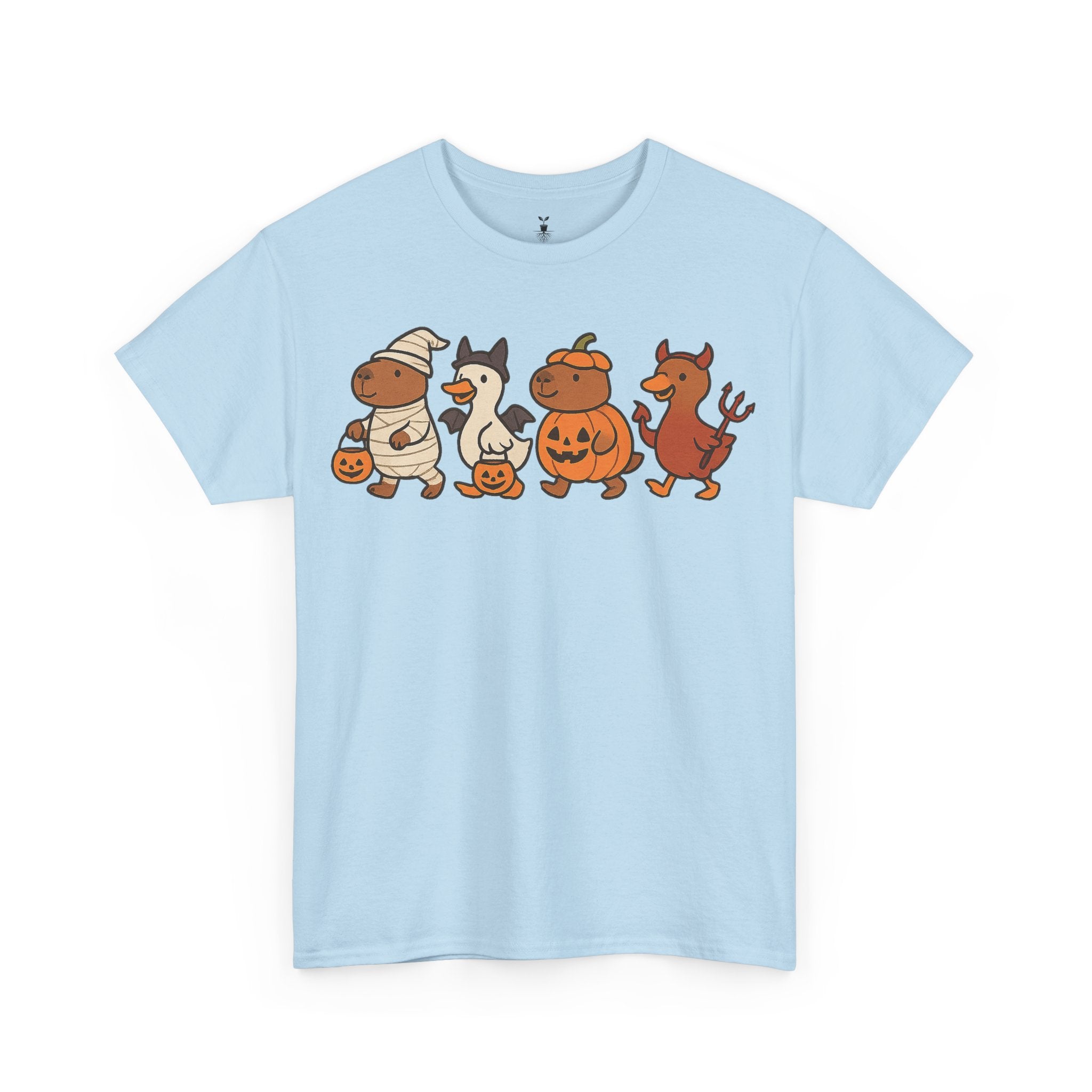 Capibara Mummy Pumpkin Bat and Duck Devil Halloween T-Shirt